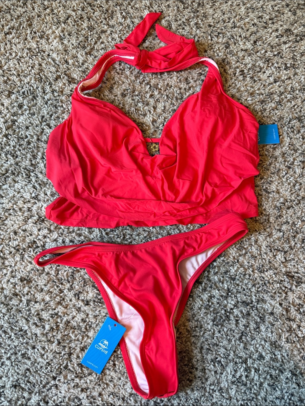 Cupshe Vibrant Red Halter Two-Piece Bikini